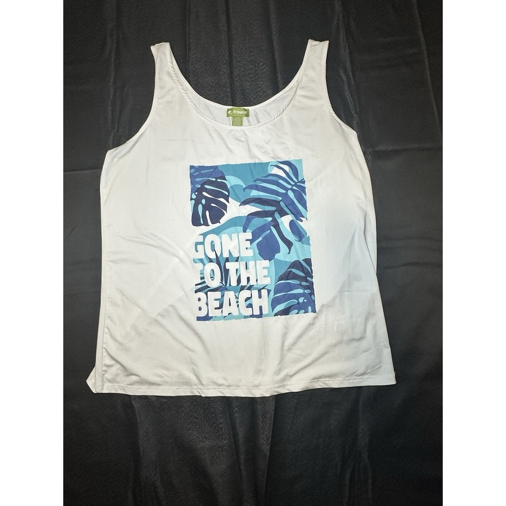 Outdoor Life Gone To Beach Tropical Tank Women's Large White Summer Vacation Tee